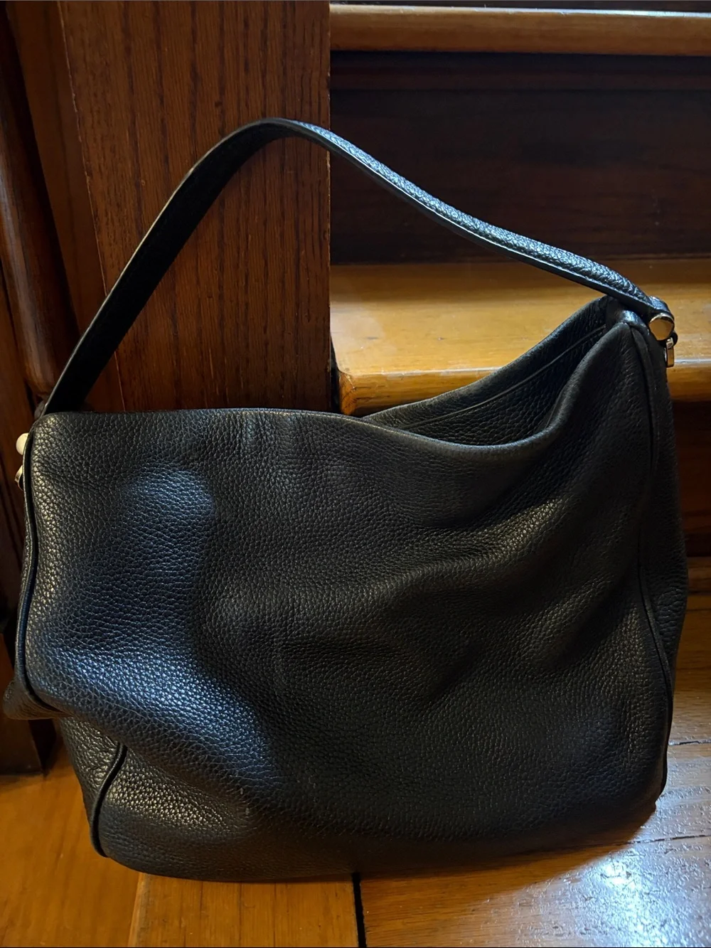 kate spade Black Pebbled Leather Shoulder Hobo with Tassel
